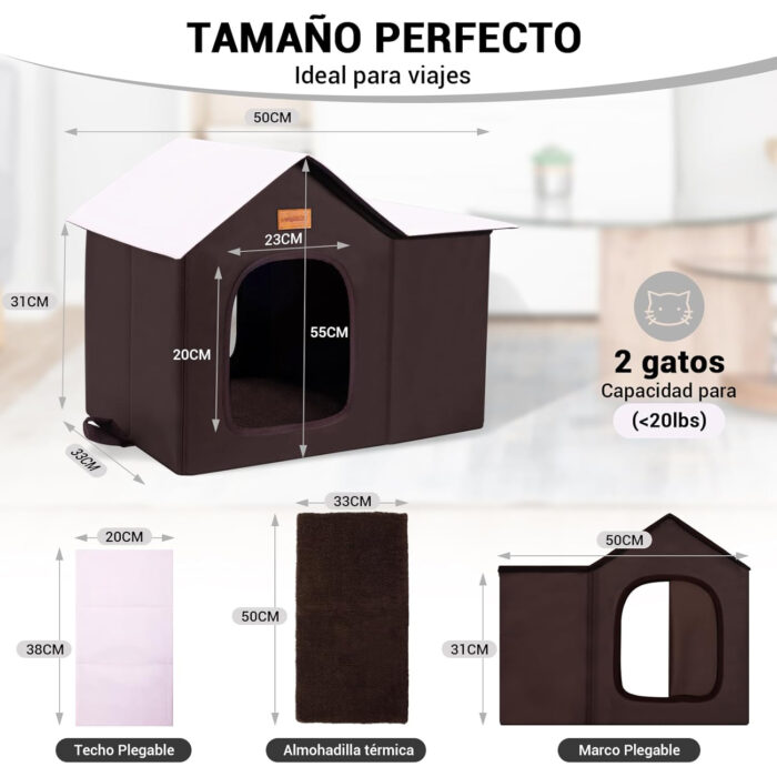 Casa‑cama plegable para gato impermeable y aislante