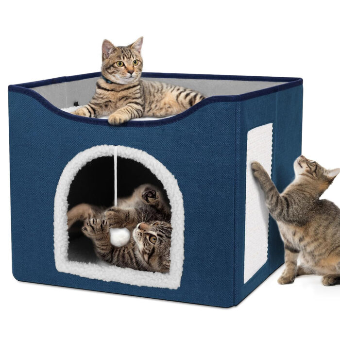 Casa‑Cama Plegable para Gatos con Rascador y Pelota