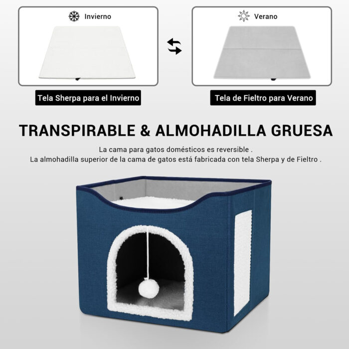 Casa‑Cama Plegable para Gatos con Rascador y Pelota