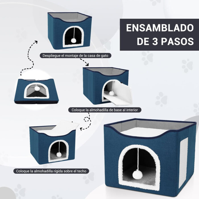 Casa‑Cama Plegable para Gatos con Rascador y Pelota