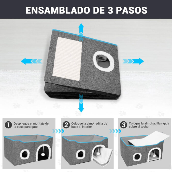 Casa-Cama Plegable para Gatos con Rascador y Pelota