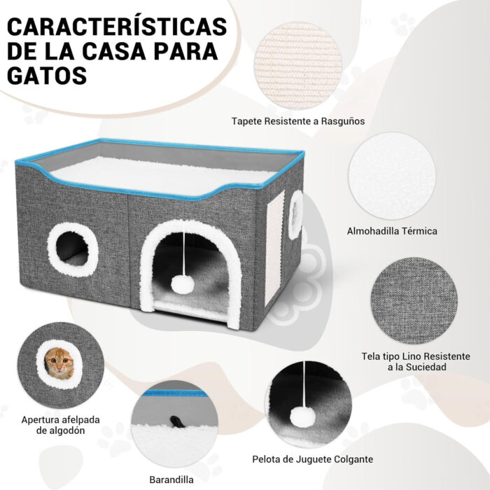 Casa-Cama Plegable para Gatos con Rascador y Pelota