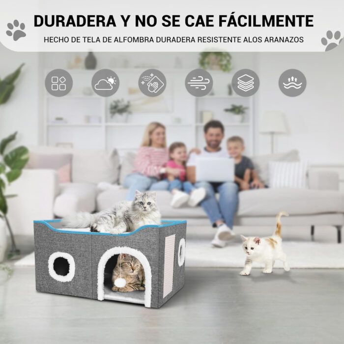 Casa-Cama Plegable para Gatos con Rascador y Pelota