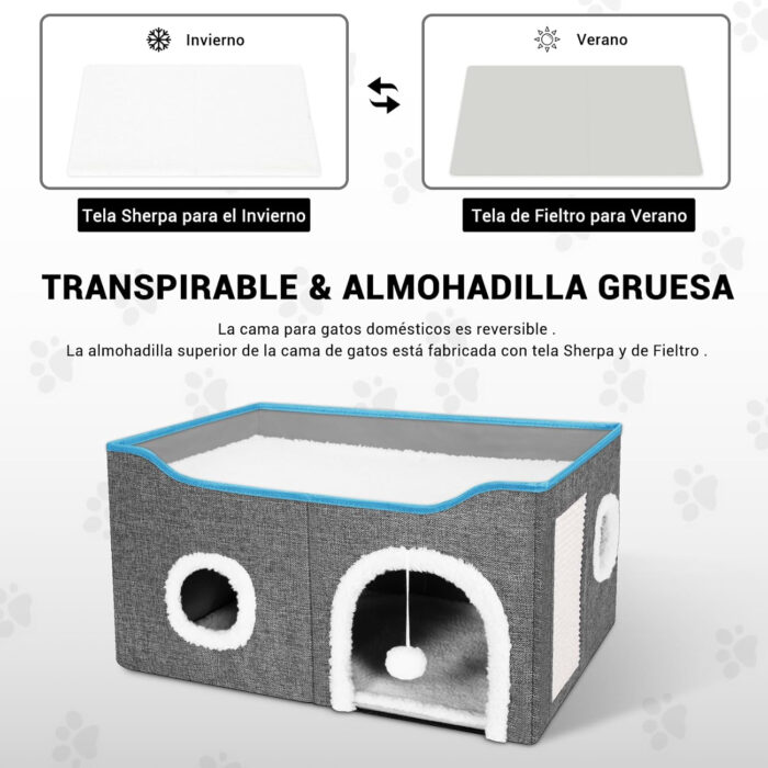 Casa-Cama Plegable para Gatos con Rascador y Pelota