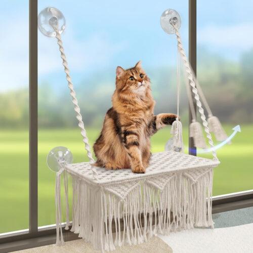 hamaca para ventana de gato con 4 ventosas y tela transpirable