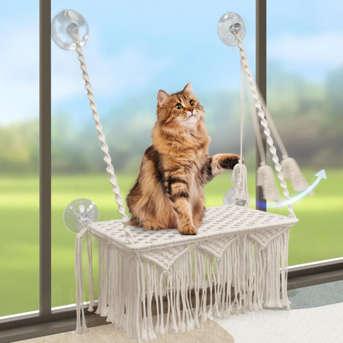 hamaca para ventana de gato con 4 ventosas y tela transpirable