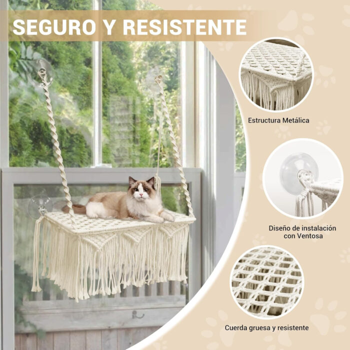 hamaca para ventana de gato con 4 ventosas y tela transpirable