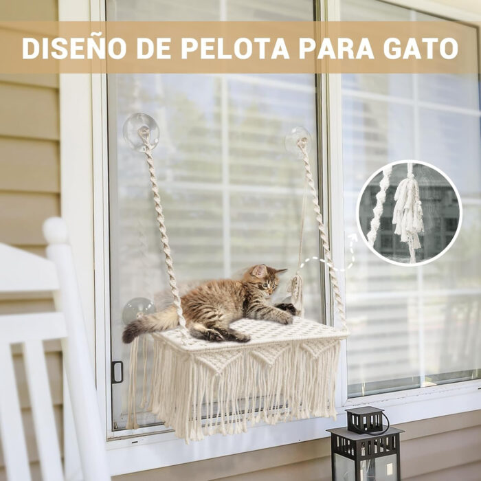 hamaca para ventana de gato con 4 ventosas y tela transpirable