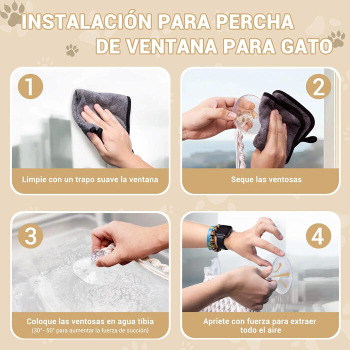 hamaca para ventana de gato con 4 ventosas y tela transpirable
