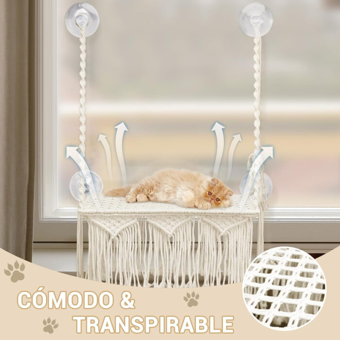 hamaca para ventana de gato con 4 ventosas y tela transpirable