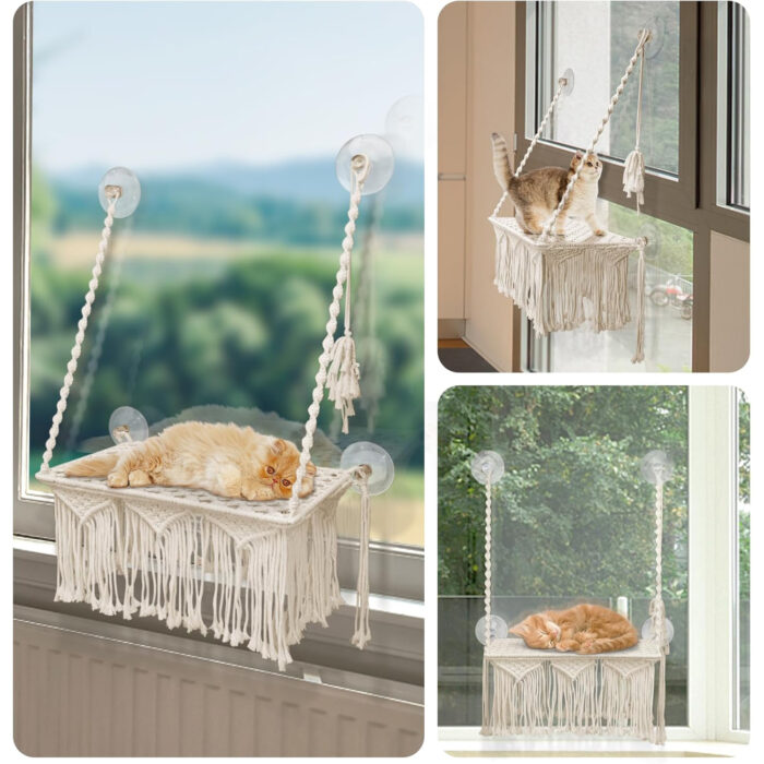 hamaca para ventana de gato con 4 ventosas y tela transpirable