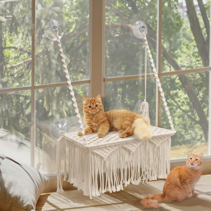 hamaca para ventana de gato con 4 ventosas y tela transpirable