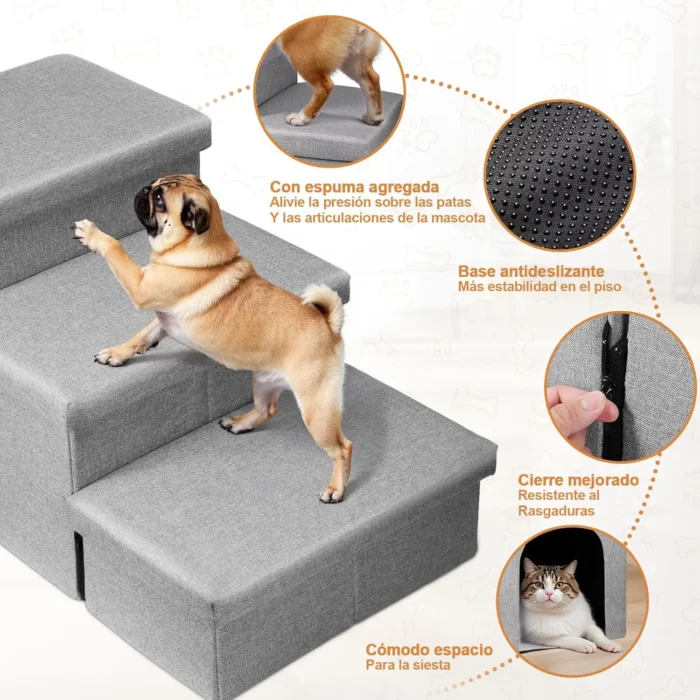 Escalera plegable para perro con respaldo y almacenaje