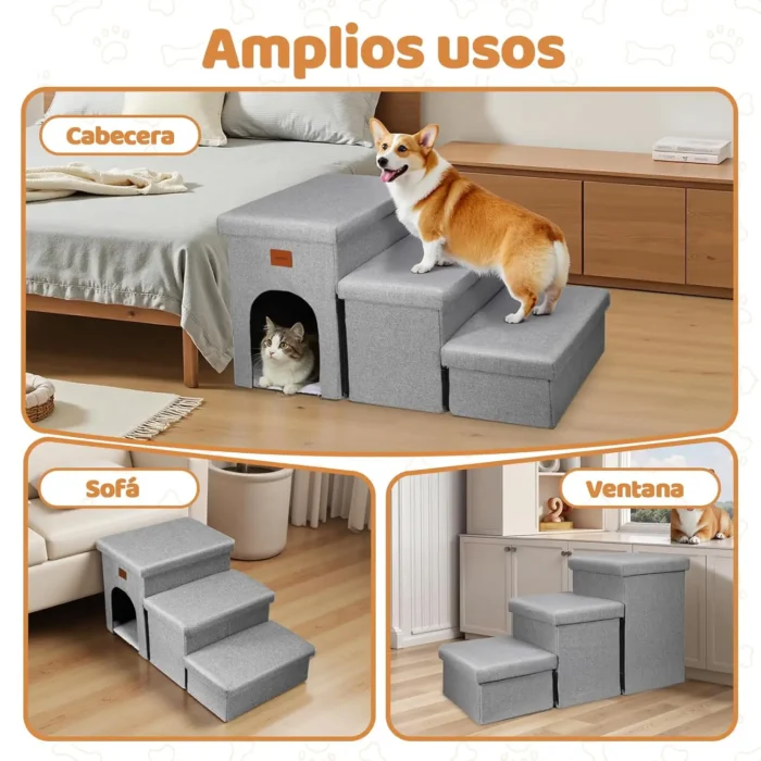 Escalera plegable para perro con respaldo y almacenaje