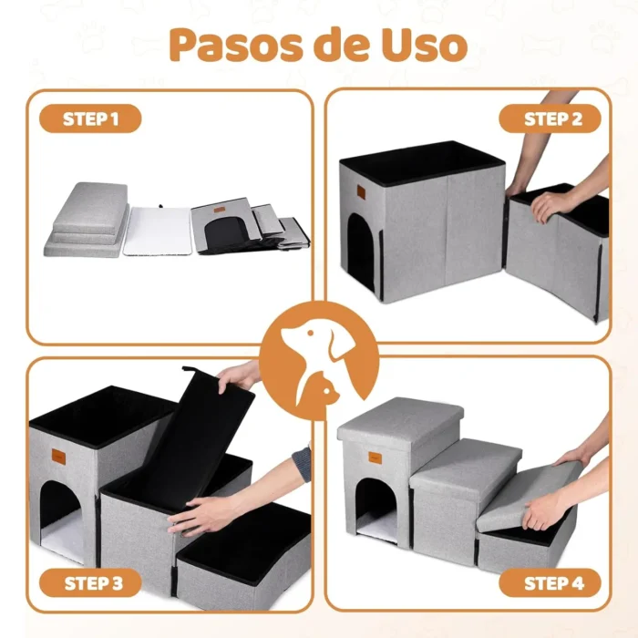 Escalera plegable para perro con respaldo y almacenaje