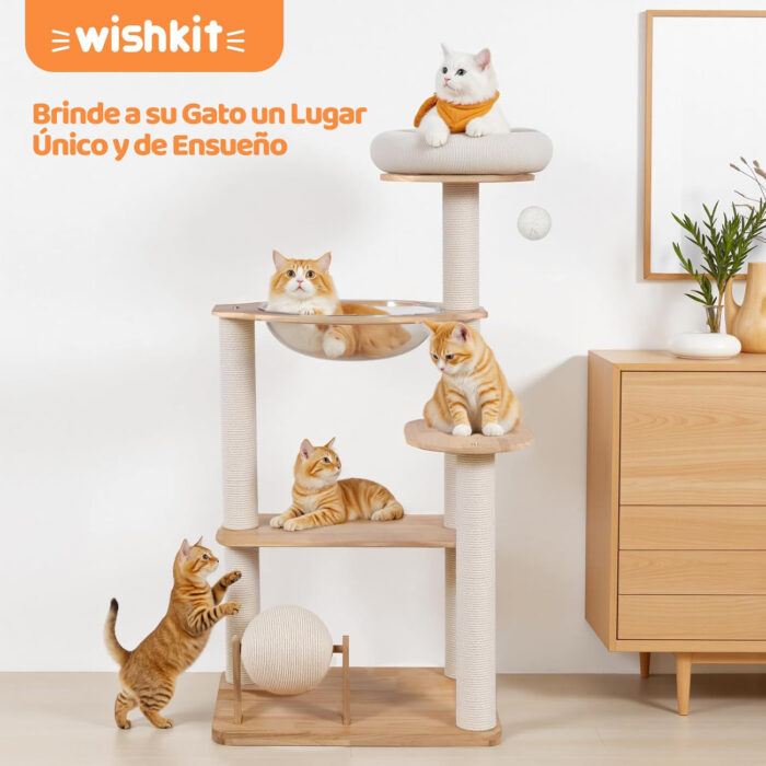 árbol rascador 5 niveles con cúpula transparente para gatos