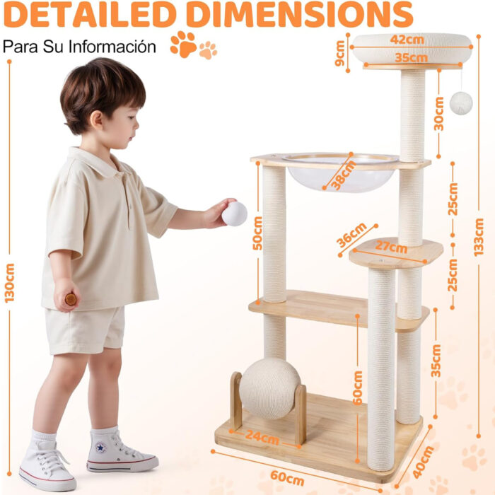 árbol rascador 5 niveles con cúpula transparente para gatos