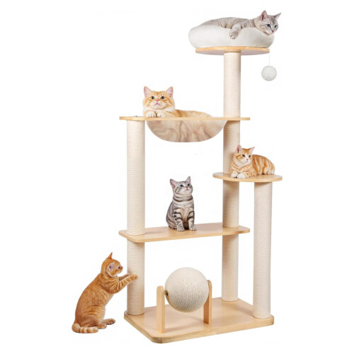 árbol rascador 5 niveles con cúpula transparente para gatos