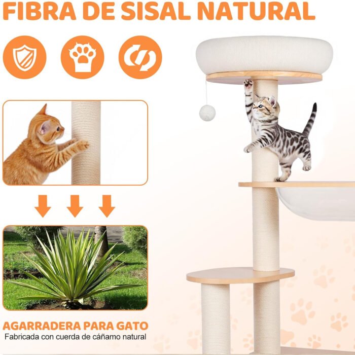 árbol rascador 5 niveles con cúpula transparente para gatos