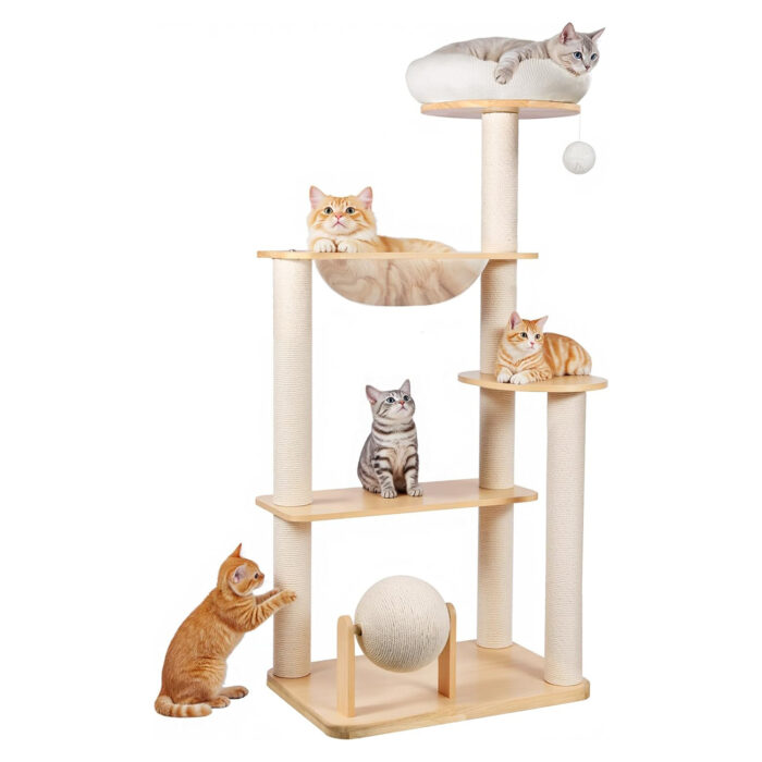 árbol rascador 5 niveles con cúpula transparente para gatos
