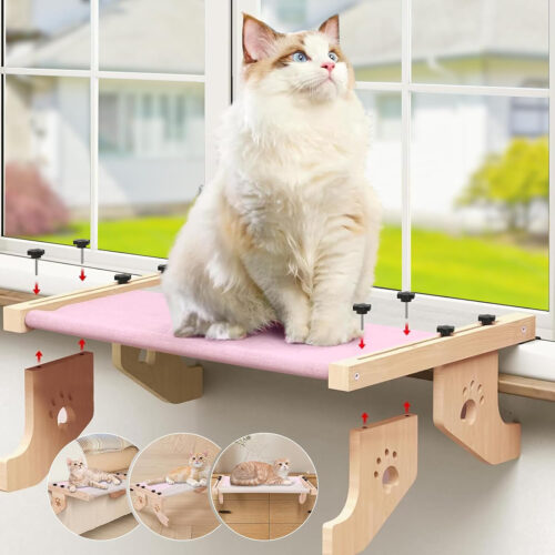 Hamaca colgante para gato con soporte de madera