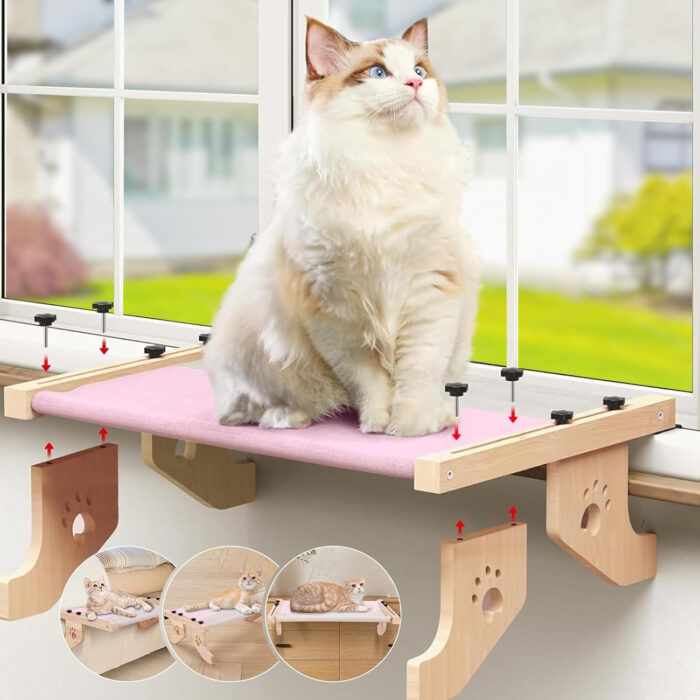 Hamaca colgante para gato con soporte de madera