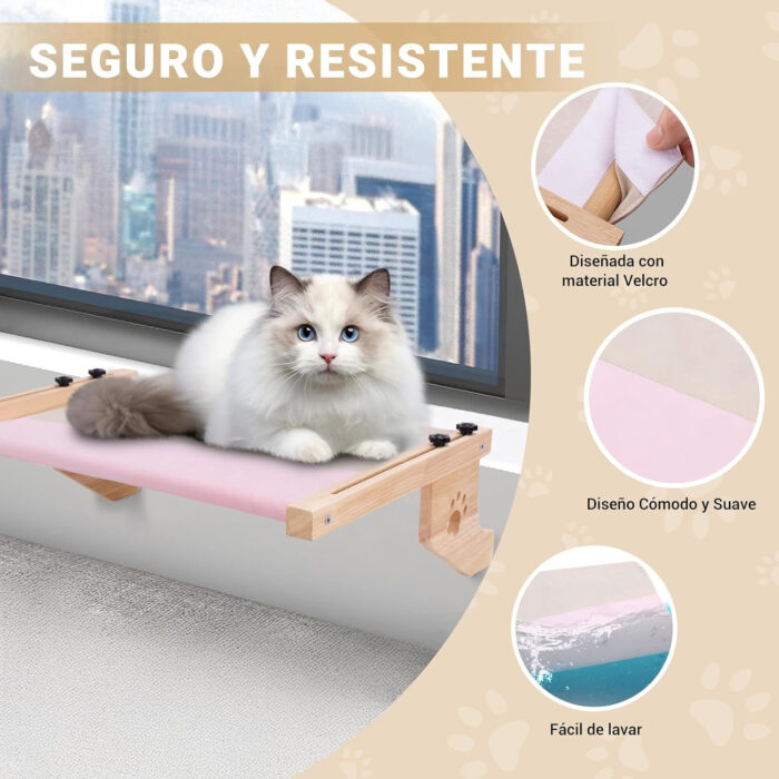 Hamaca colgante para gato con soporte de madera