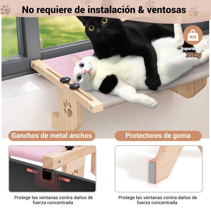 Hamaca colgante para gato con soporte de madera