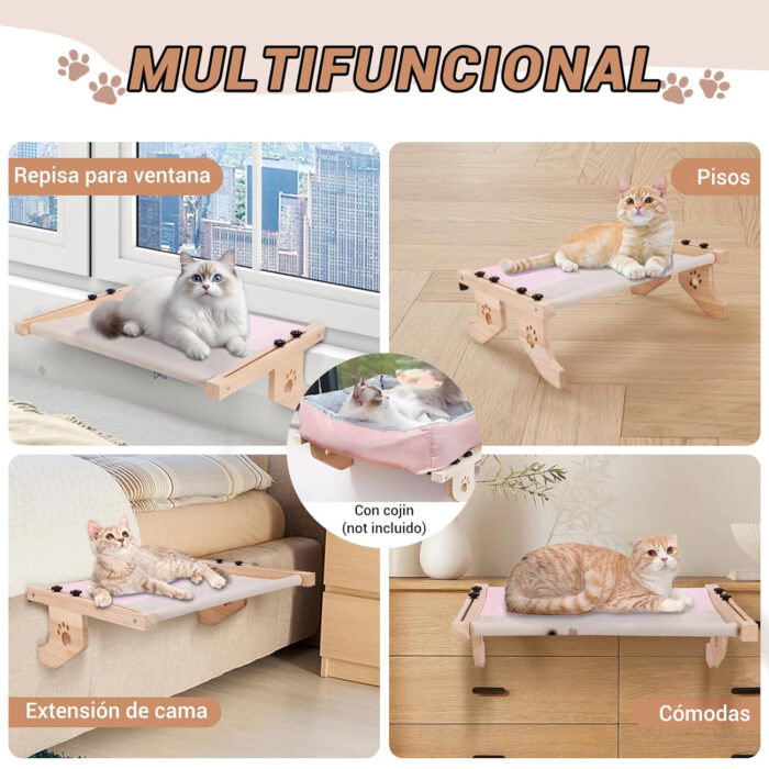 Hamaca colgante para gato con soporte de madera