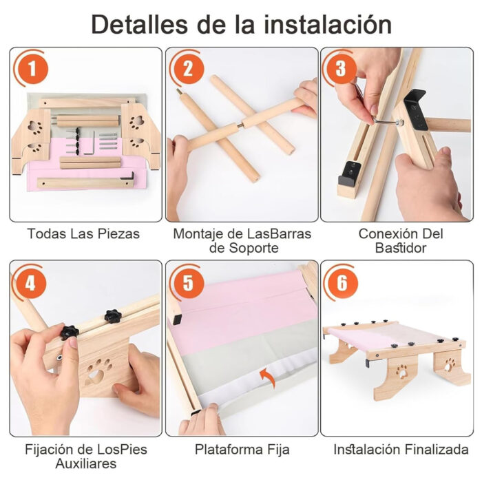 Hamaca colgante para gato con soporte de madera