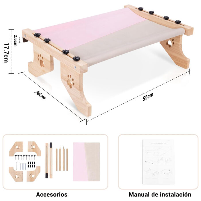 Hamaca colgante para gato con soporte de madera